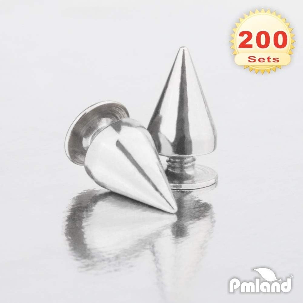 Versatile 9.5mm Silver Cone Spikes - 200 Piece DIY Rivet Set for Creatives