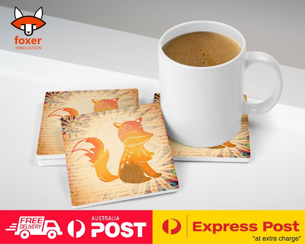 COASTER COFFEE DRINKING MAT|YELLOW FOX WATERCOLOR ART