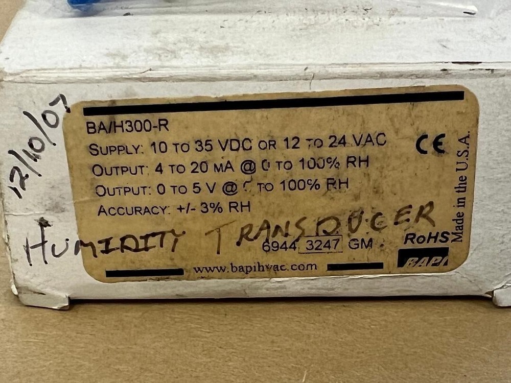 BAPI HVAC BA/H300-R HUMIDITY TRANSDUCER, ITEM A