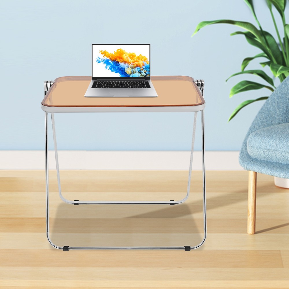 Clear Foldable Side Table, Tiny Desk for Home Office, Small Computer Desk