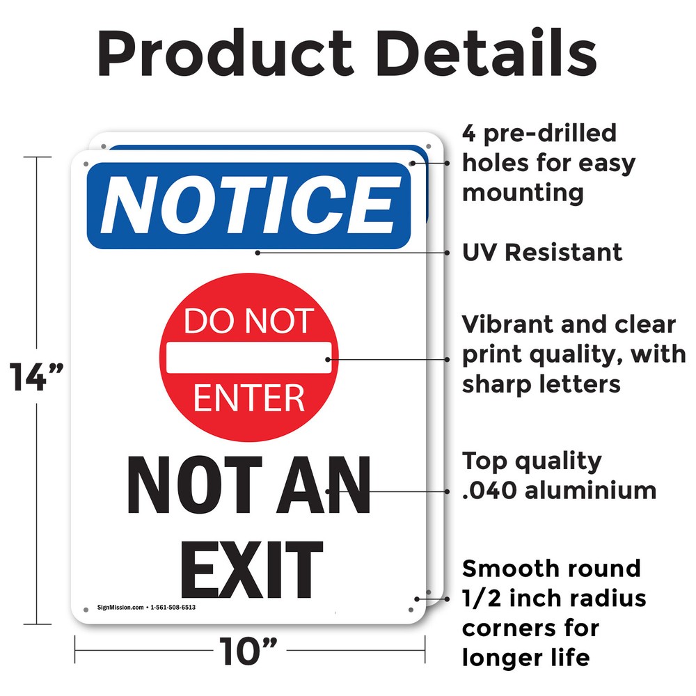 (2 Pack) Not An Exit OSHA Notice Sign Decal Metal Plastic