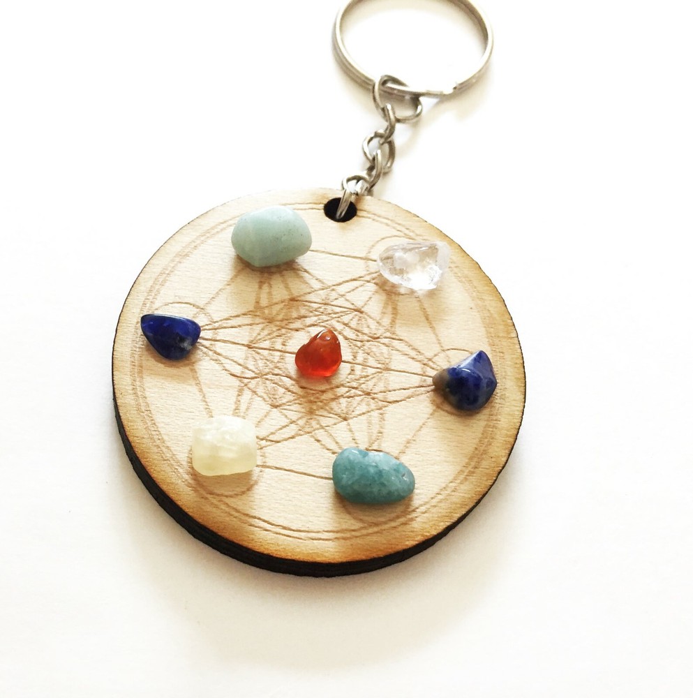 Laser engraved 2” Metratrone’s Cube Crystal Grid Key Chain