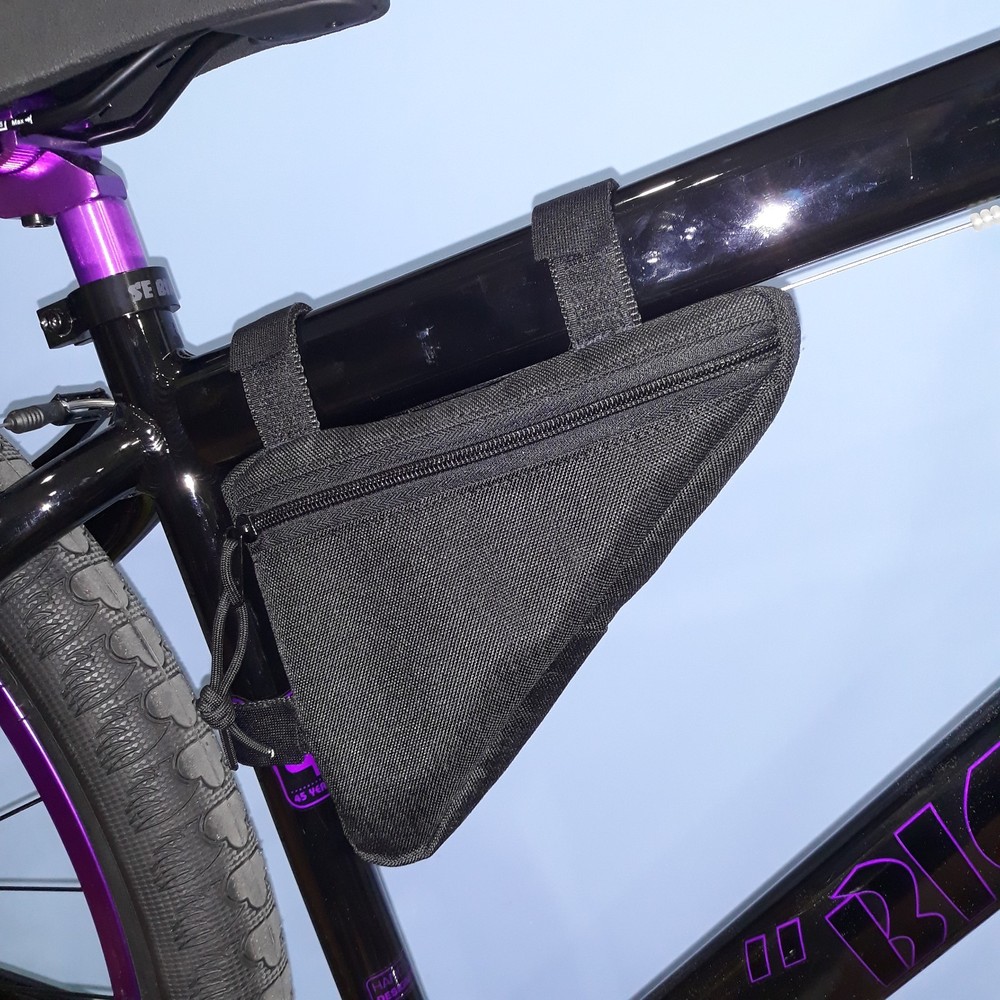 Black Nylon Frame Bag, Triangle Shape, Lightweight, Zip Closure