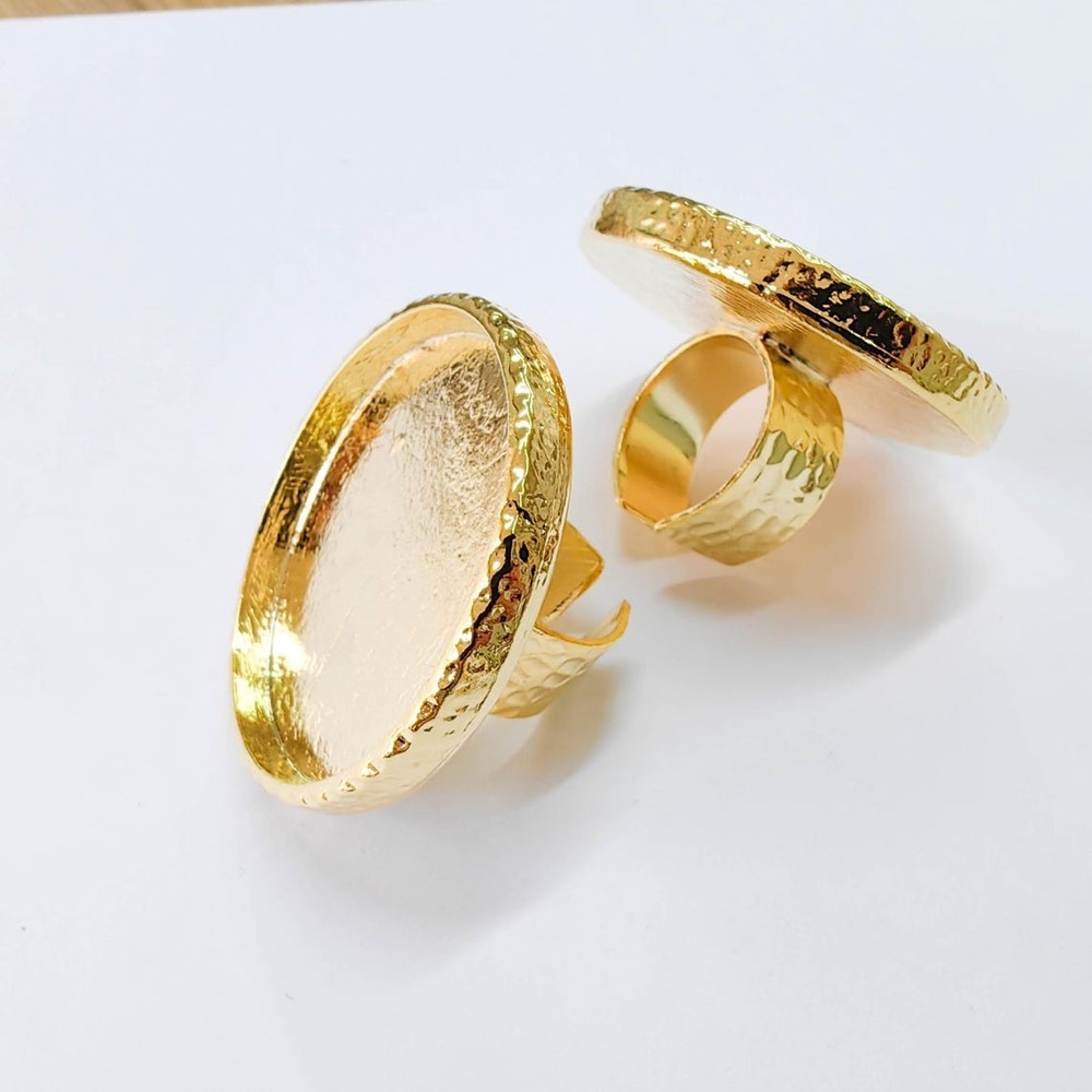 Shiny Gold Plated Ring Blank Base Bezel Setting Adjustable Ring 40mm G37843