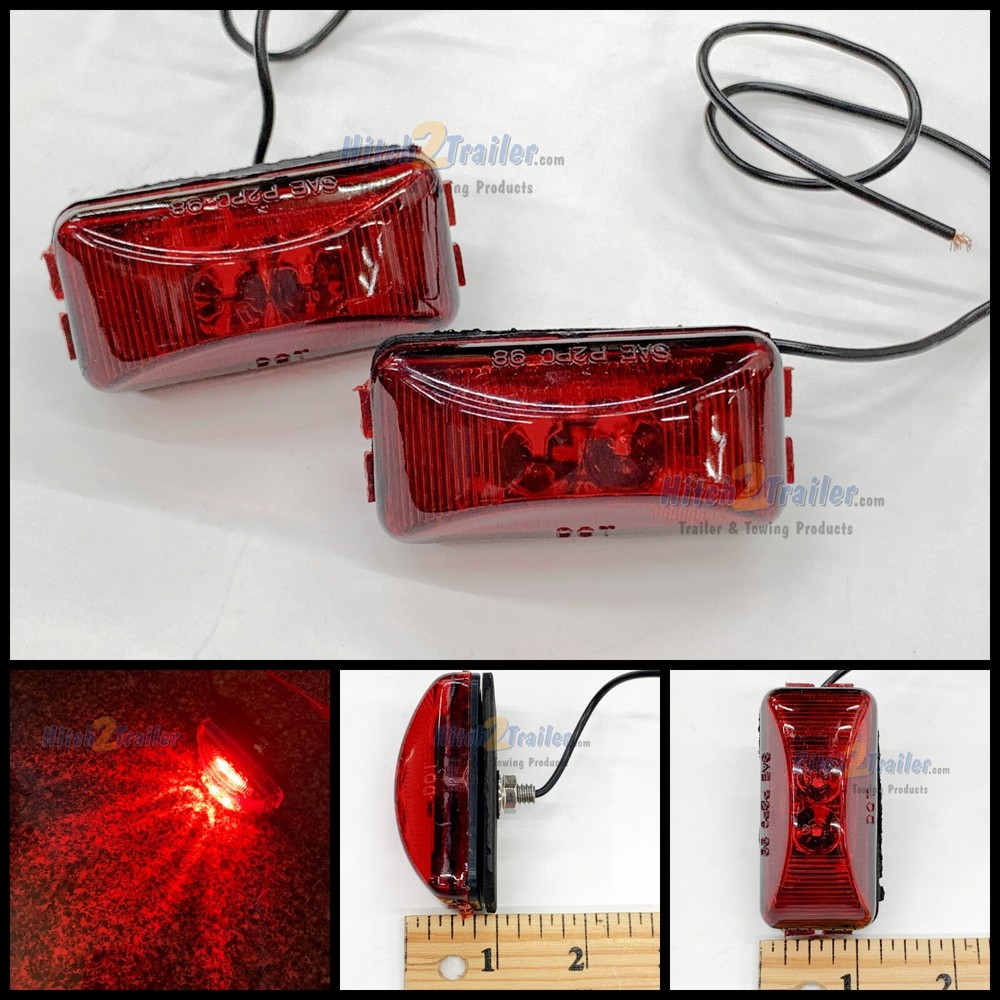 Set of 2 Stud Mount LED Side Marker/Clearance Light Red Boat Trailer J-5735-SR