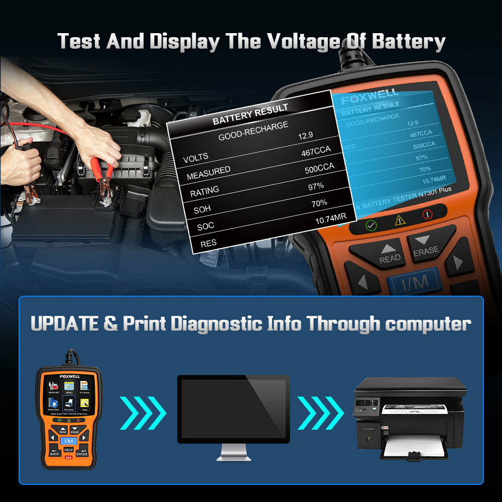 Foxwell NT301 PLUS OBD2 Scanner Code Reader Battery Tester Car Diagnostic Tool