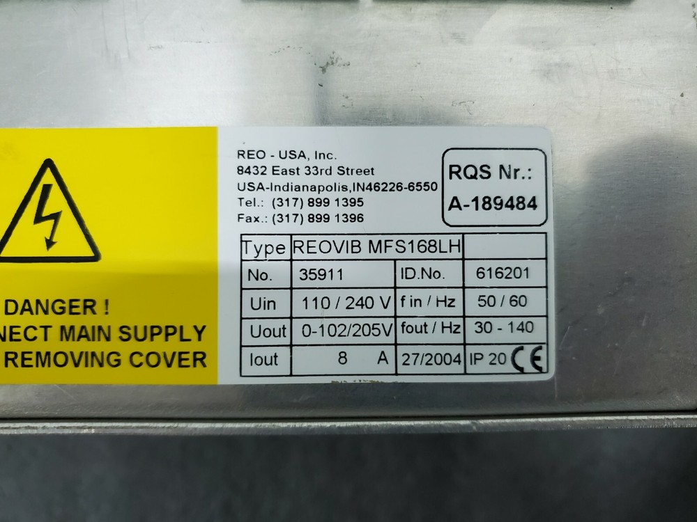REO REOVIB MFS 168 LH Variable Frequency Bowl Controller 110/240VAC, 8A