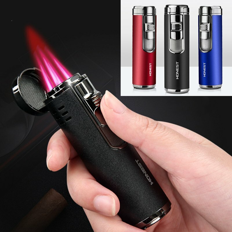 4 Jet Flame Torch Lighter Cigar Lighter Adjustable Refillable Butane Gas Gift