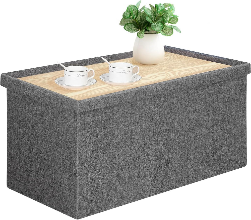 Versatile Folding Storage Ottoman Bench, 30" Grey Cube, 550 lb Capacity