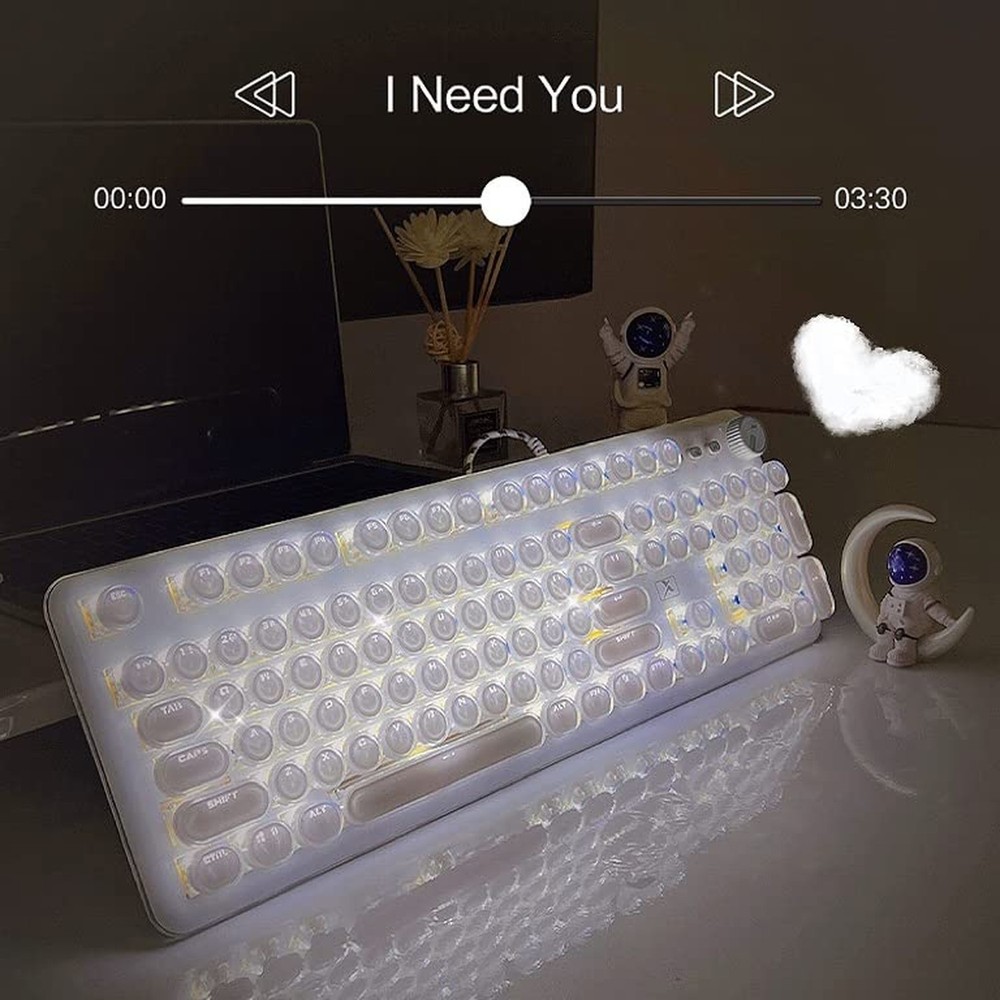 Gaming Keyboard with Retro Punk Typewriter Style. Blue Switch, Stylish White ...
