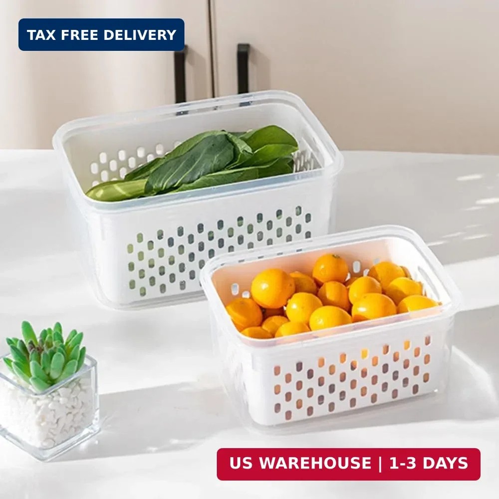 2 Pack Fruit Storage Containers for Fridge, Stackable Food Storage Containers wi