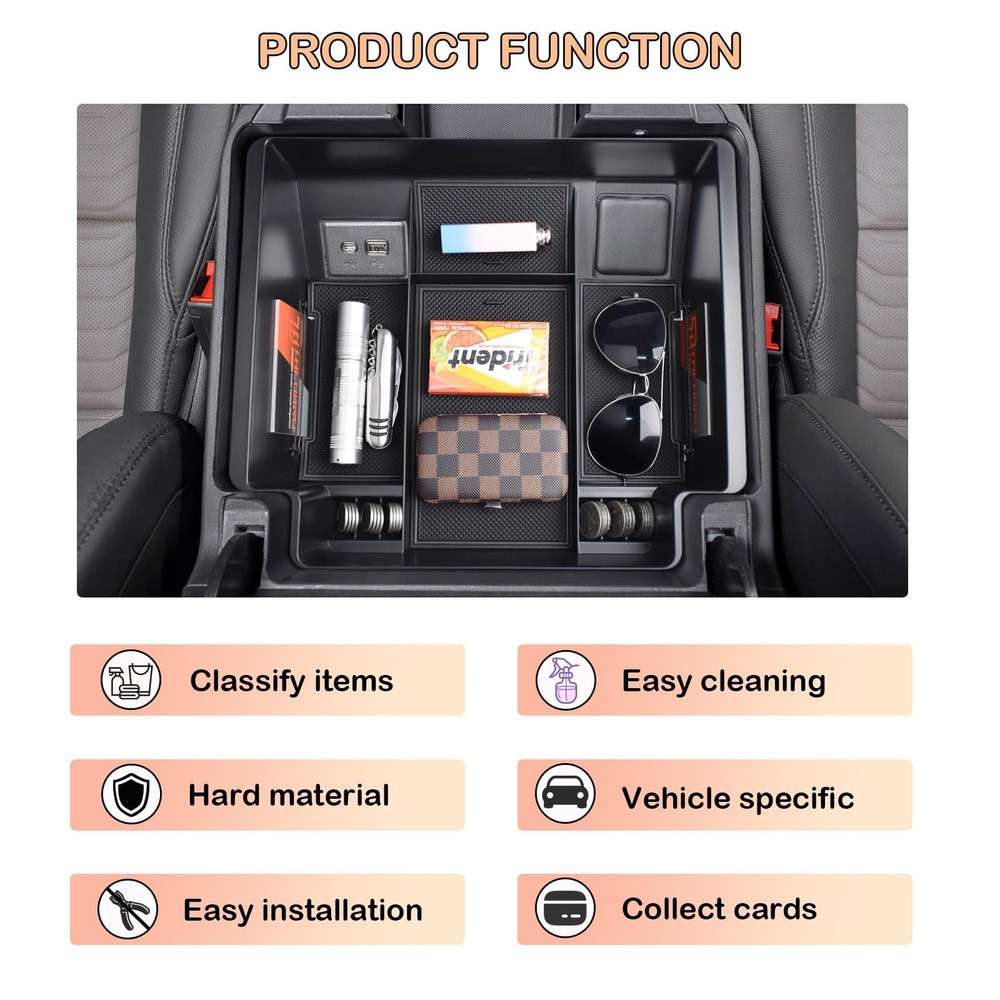 TACORBO Center Console Full Organizer Tray Compatible with Refreshed black
