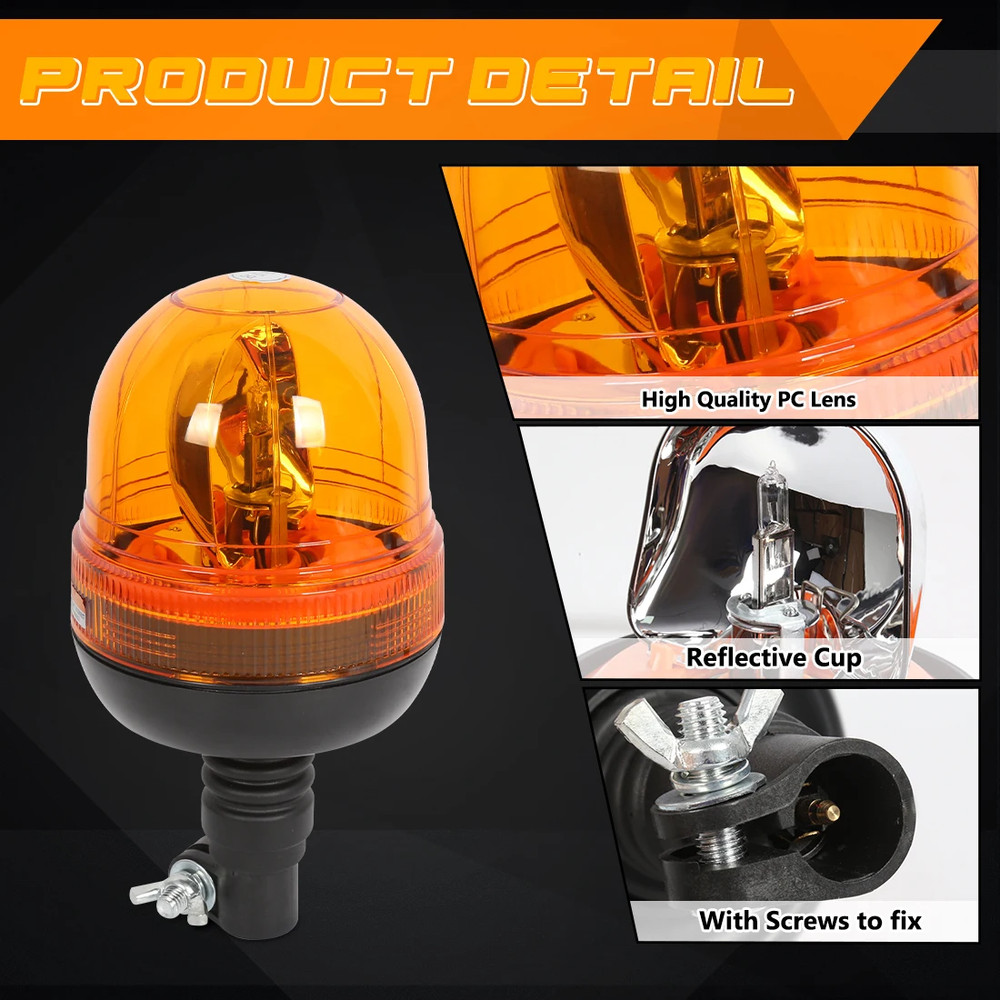 Halogen Rotating Flashing Beacon Flexible DIN Pole Mount Tractor Warning Light