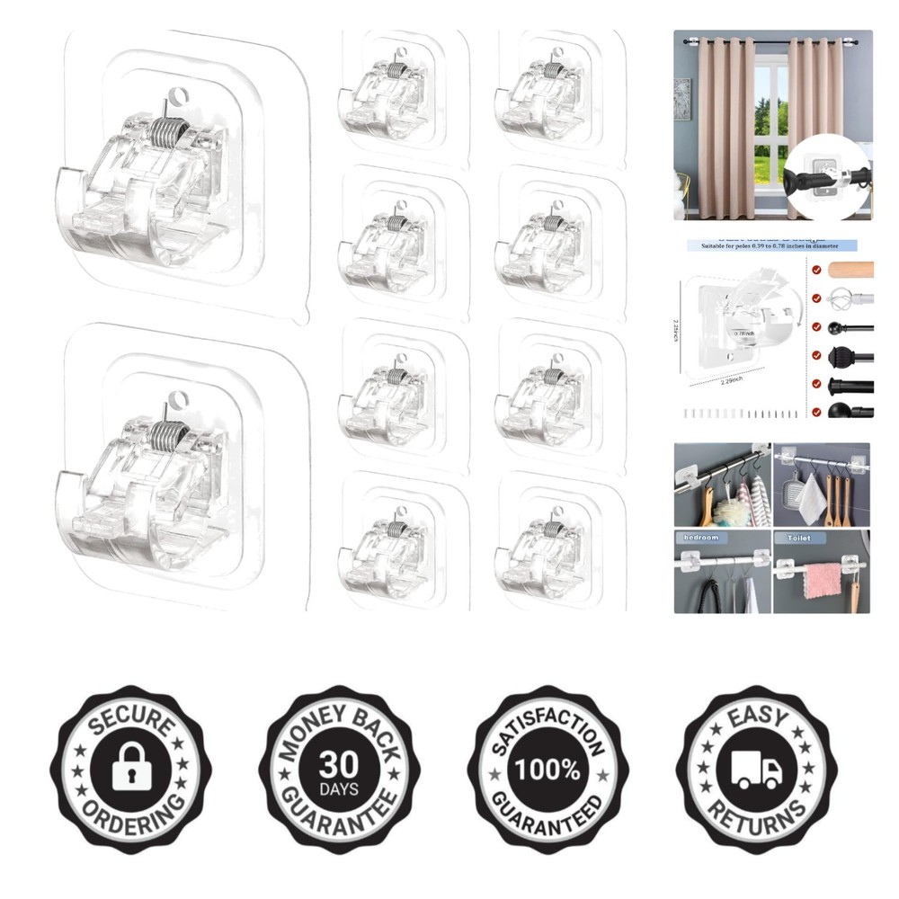 Durable 10 Pack Adjustable Curtain Rod Clips – No Tools, No Damage Required