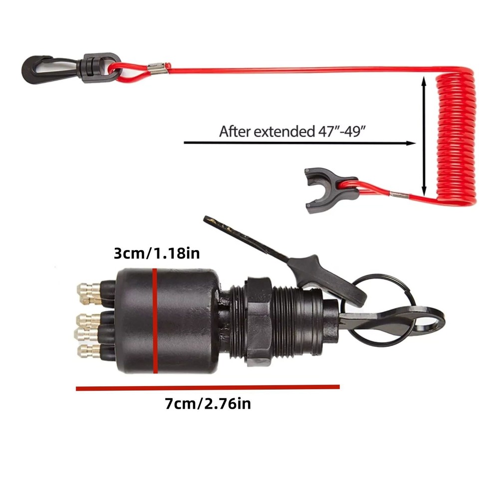 Durable Ignition Key Switch w/ Safety Lanyard Replacement Part for Johnson Boat