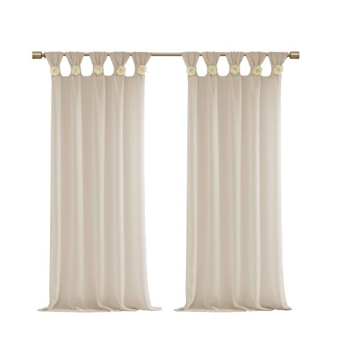 AS Floral Embellished Cuff Tab Top Solid Curtain Panel(Only 1 Pc Panel)50x63"