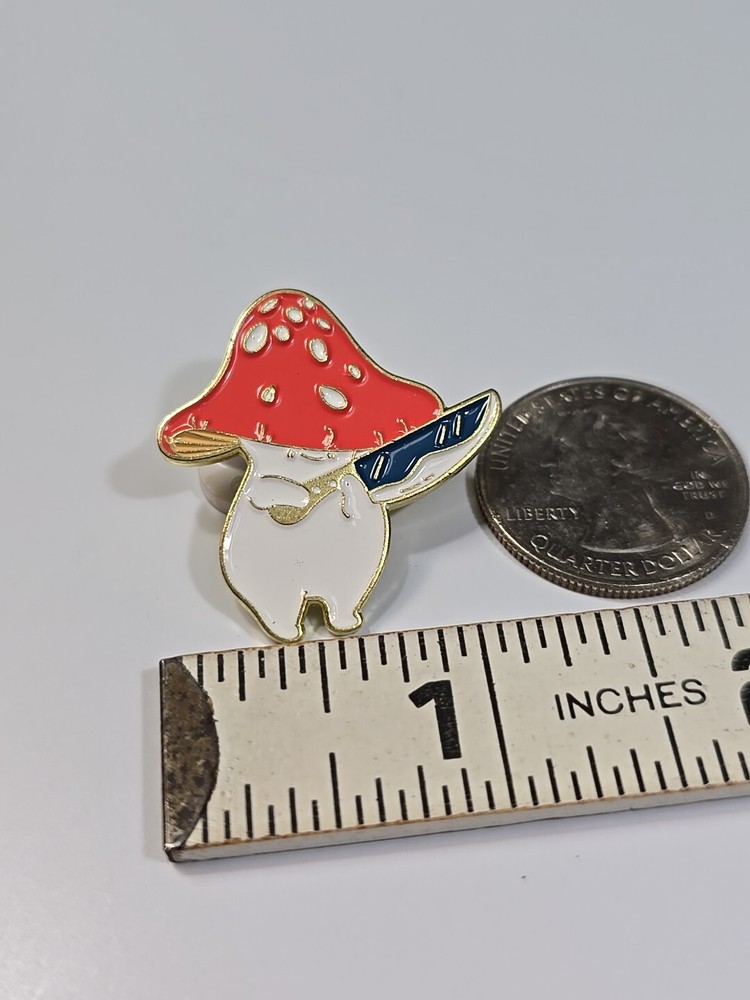 Mushroom Hat White Cat With Kn!fe Lapel Pin