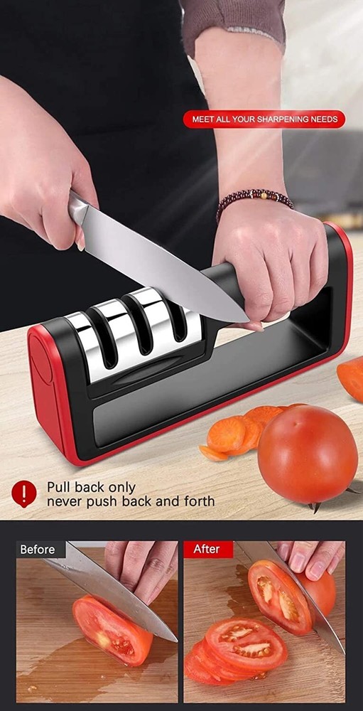 Knife Sharpener Professional Ceramic Tungsten Kitchen Sharpening System 3 Stage