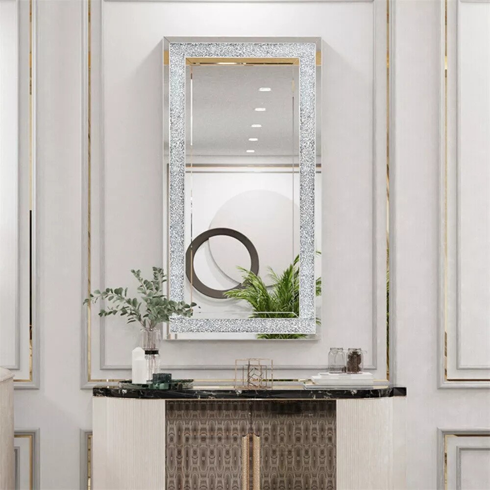47 x24 Crystal Crush Diamond Wall Mirror Silver Mirror Gorgeous Rectangle Mirror