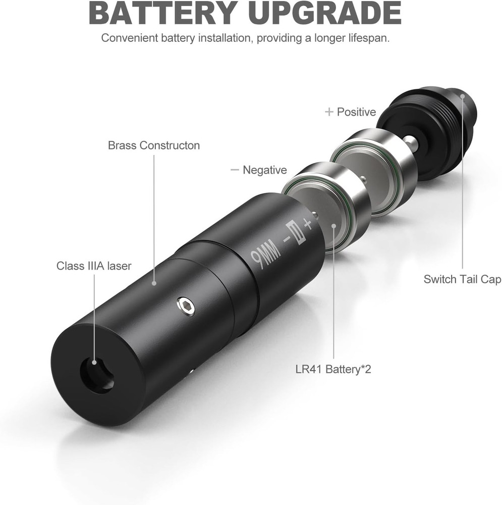 Durable Metal 9mm Laser Bore Sighter with Tail Button - Enhanced Aiming System