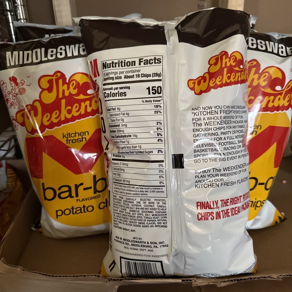 4 X Middleswarth Weekender Kitchen Fresh Original & Bar-B-Q Potato Chips
