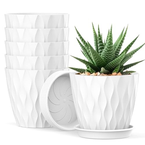 4 Inch Small Pots for Plants, 6 Pack Waffle Texture Small Plant 6-Pack White