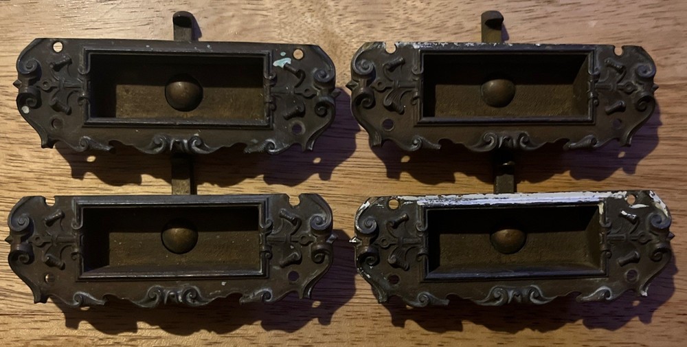 4 Stunning Antique Heavy Locking Window Lifts or Finger Pulls, c1890’s