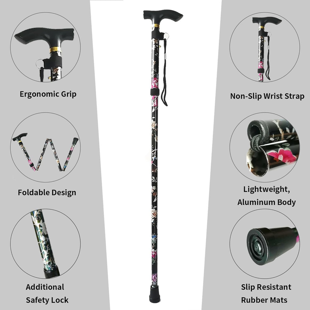 Folding Cane, 5-Level Adjustable Height Lightweight Portable Foldable Walking Ca