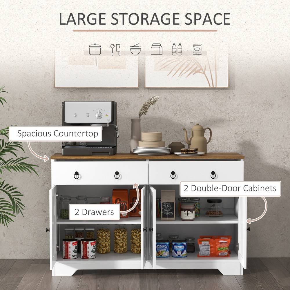 HOMCOM Sideboard, Buffet Cabinet with 2 Drawers, 2Storage Cabinets, 4 Barn-Style
