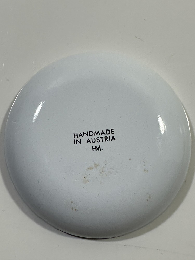 Austrian Enamel Enamelware Dish Hand Painted Trinket Bowl Floral signed HM EUC