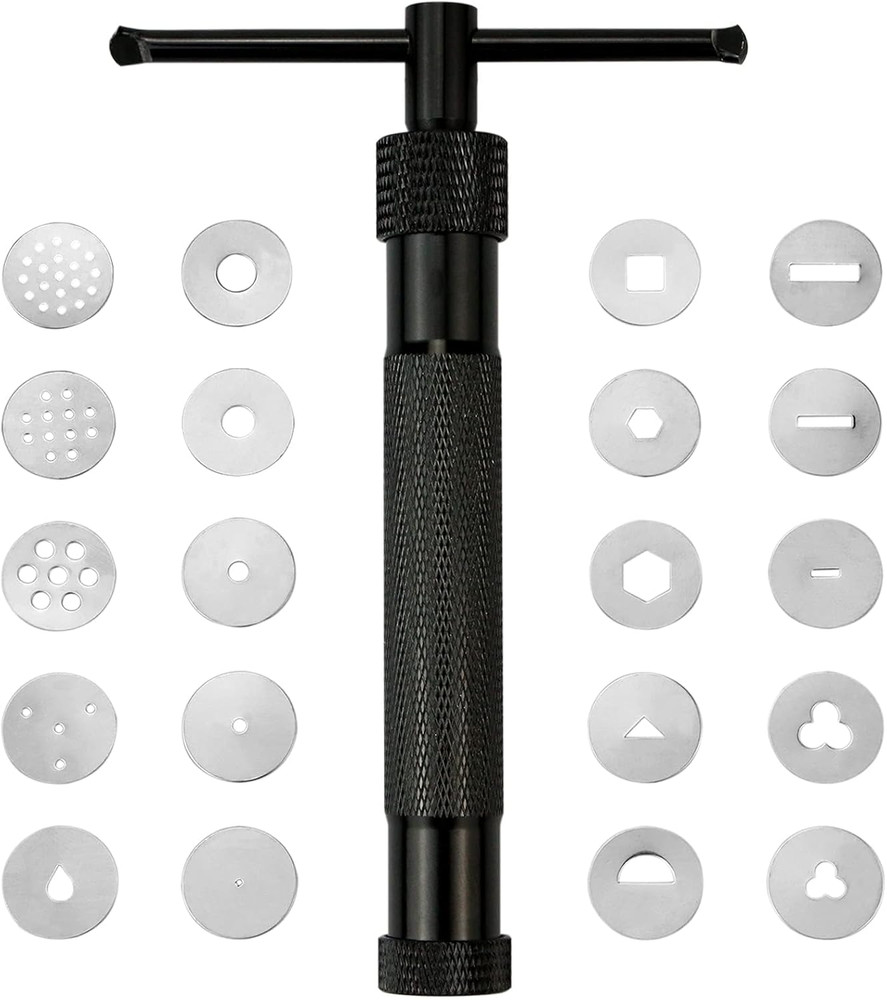 Stainless Steel Clay Extruder with 20 Pattern Discs, Handheld Sugar Paste Press