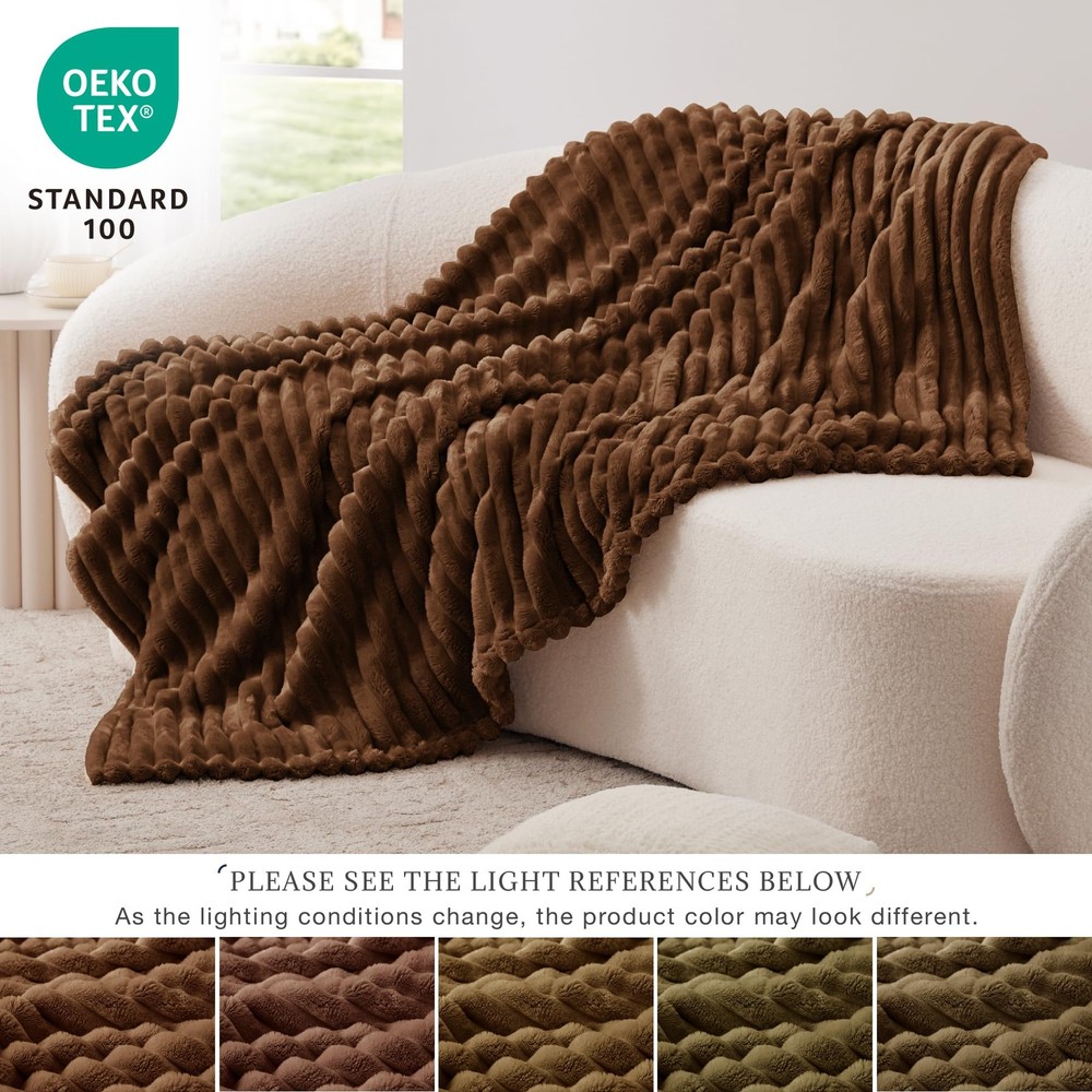 Fleece Throw Blanket for Couch or Bed - 3D Stripe Jacquard Decorative Blanket...