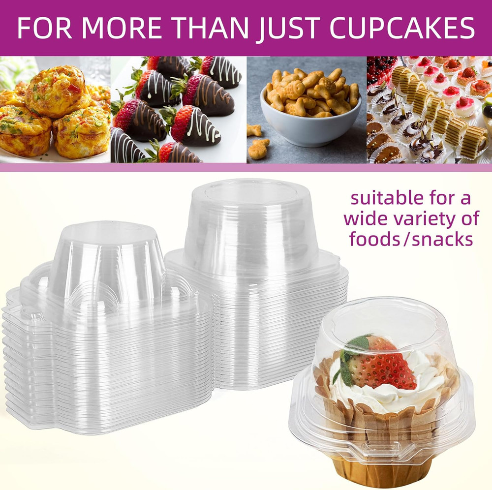 Individual Cupcake Containers, 100 Pcs Plastic Clear Cupcake Boxes, Disposable S