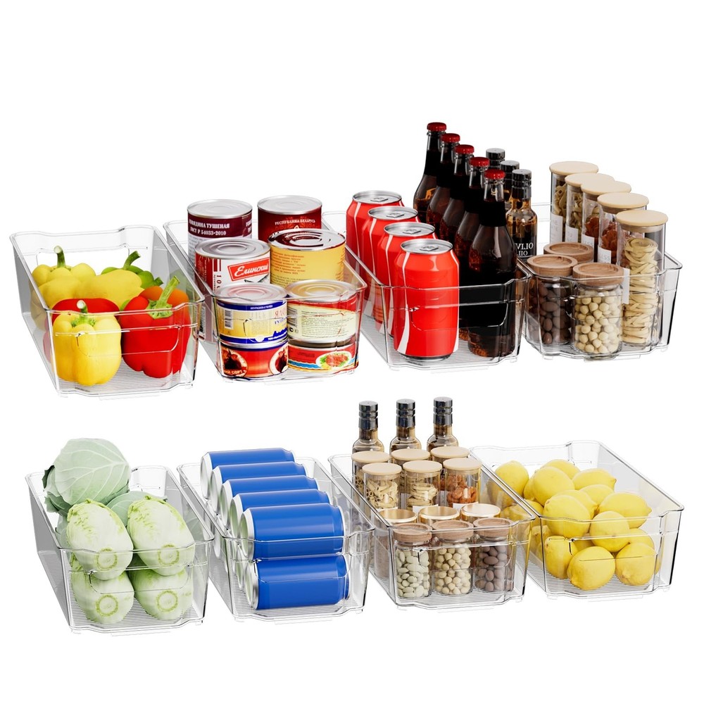 Clear Fridge Organizer, Refrigerator Organizer Bins with Handle, Freezer, Kit...