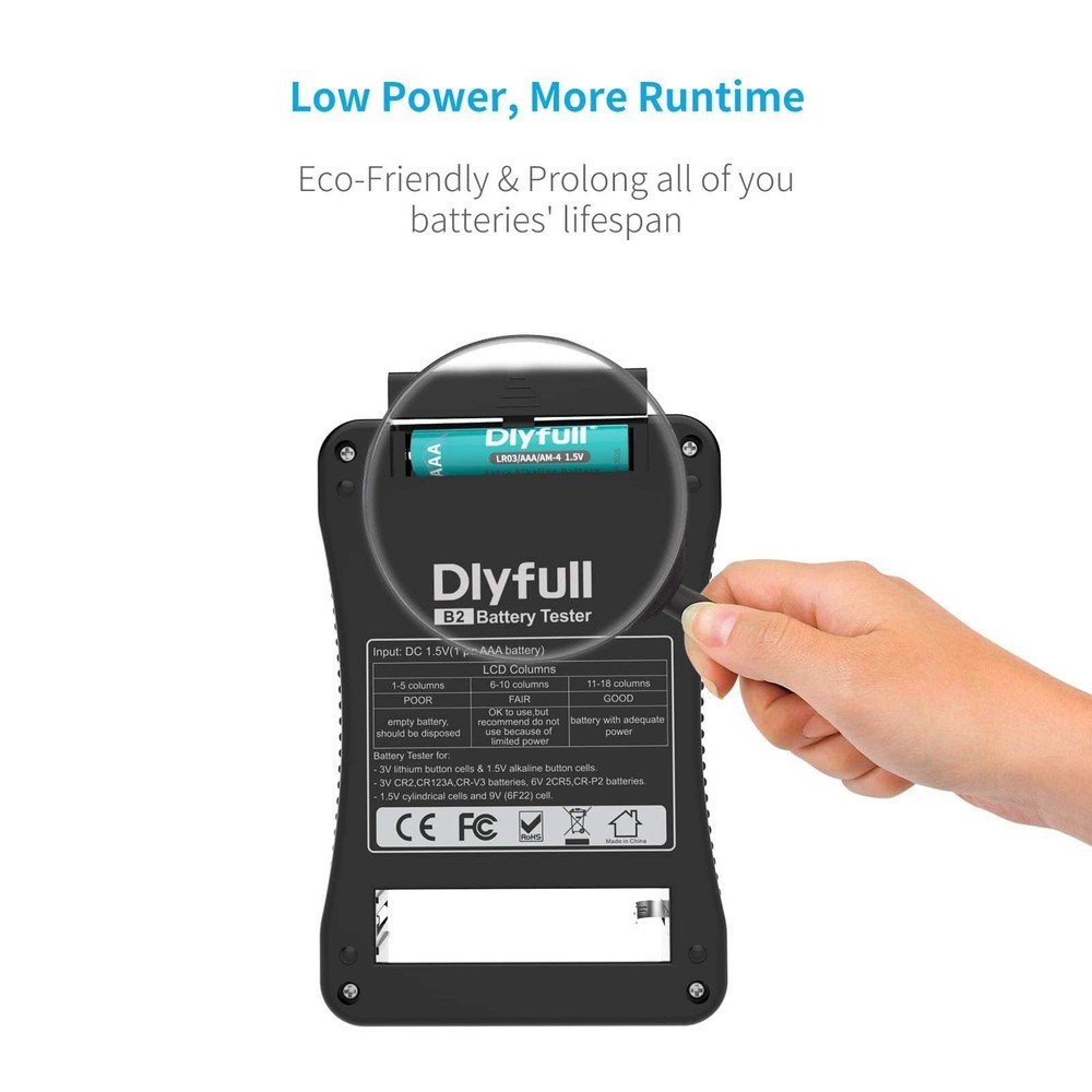 Battery Tester, Dlyfull LCD Display Universal Checker Small, Black