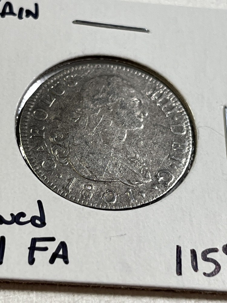 1801-FA Spain 2 Reales Silver Coin Cleaned