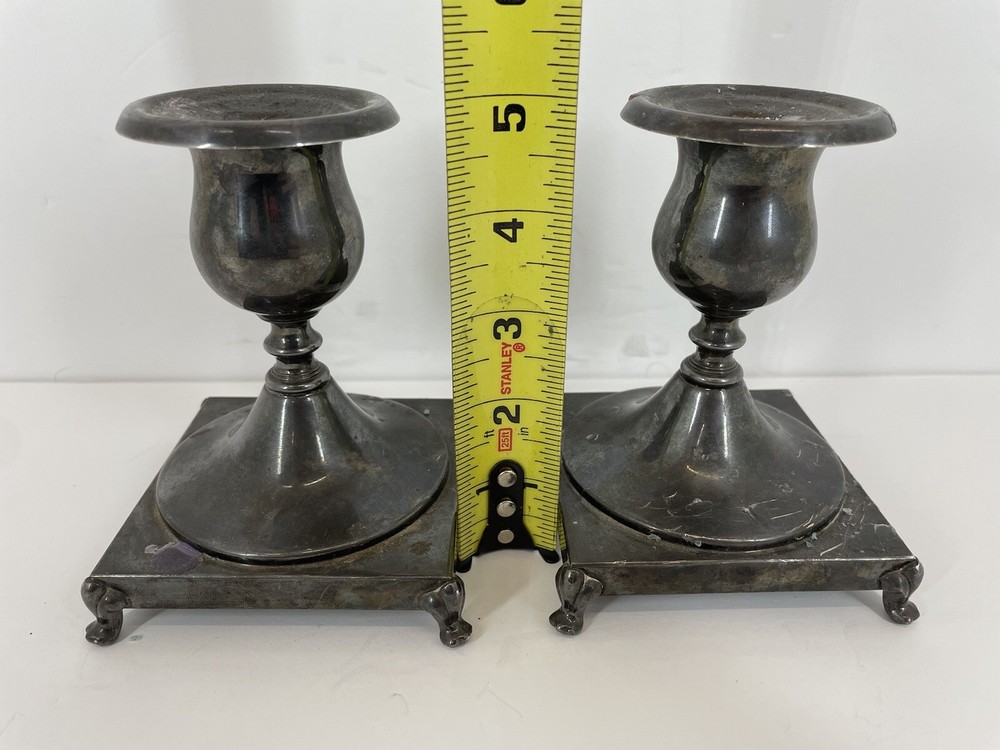 Vintage 5" Silver Tone Crescent Candle Stick Holders