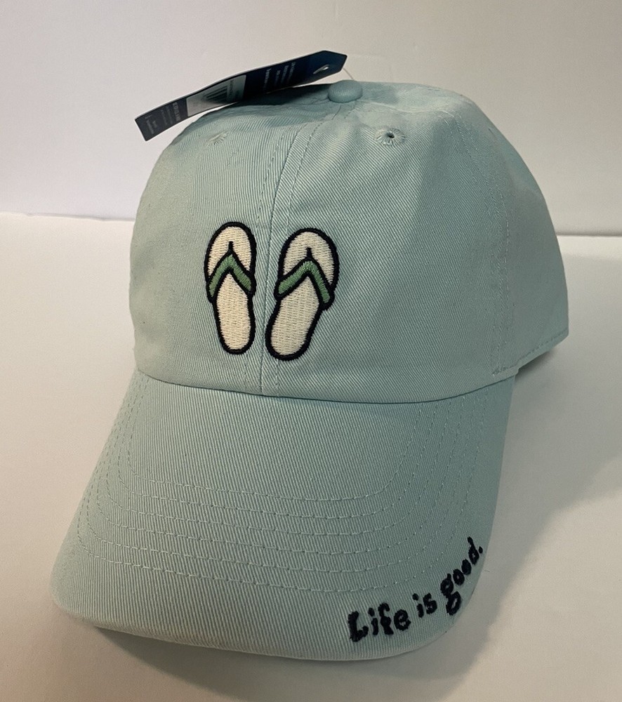 “Life is Good” Chill Cap Light Blue Hat Flip-Flops Adjustable Strap One Size NWT