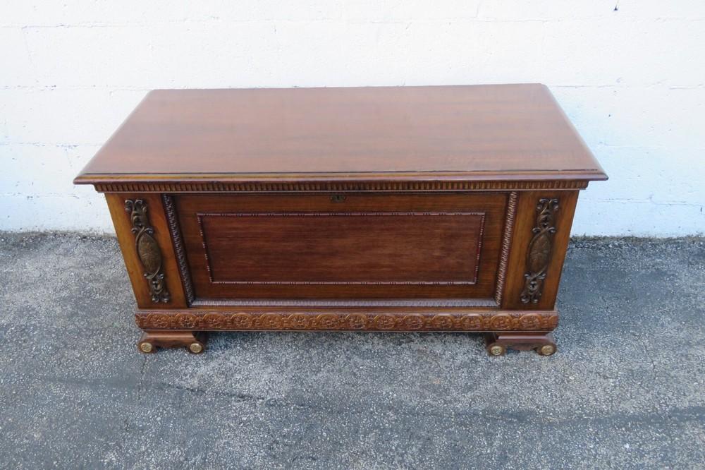 Large Carved Bench Cedar Chest Blanket Trunk 5803