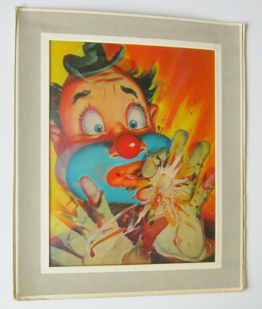 Circus Clown with Exploding Cigar 1960's VARI-VUE Motion Lenticular Picture