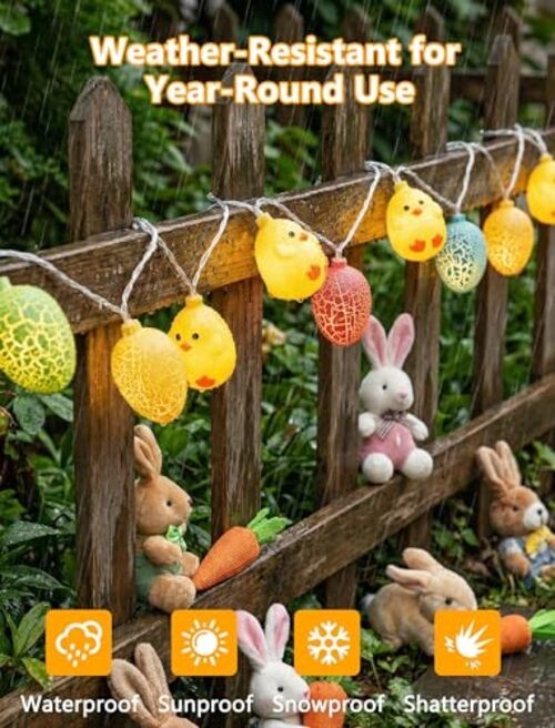 LED Easter Yellow Chicks Cracked Egg String Lights, 8.5Ft Multicolor Egg Chick