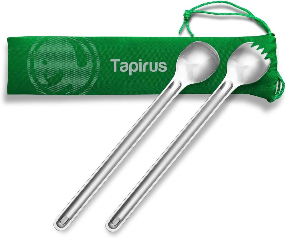 - 9.4-inch Long Spork & Spoon Set - Long Handle Spork &
