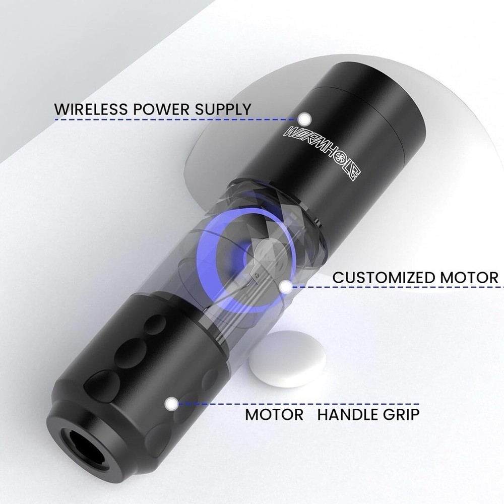 NEW Wormhole Rotary Tattoo Machine Pen Starter Kit Bundle PMU (Black)
