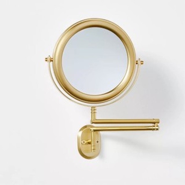 Hearth & Hand 3X Magnification BRASS Wall Mount 2 Sided Magnifying Makeup Mirror