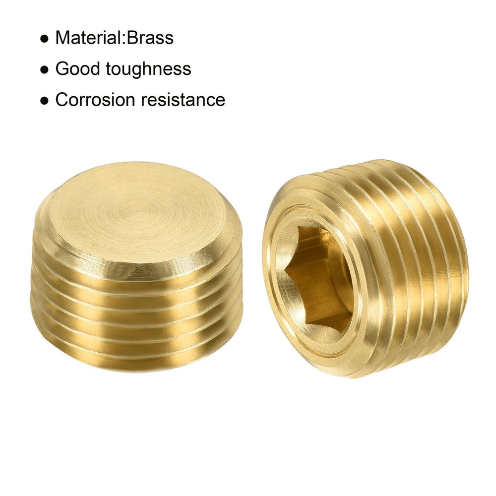 2pcs Brass Pipe Plug 3/8" NPT Male Thread Hex Internal Head Socket Fitting