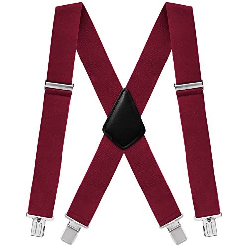 Mens Suspenders X-Back 2" Wide Adjustable Solid Straight Heavy 05 X-back (Red)