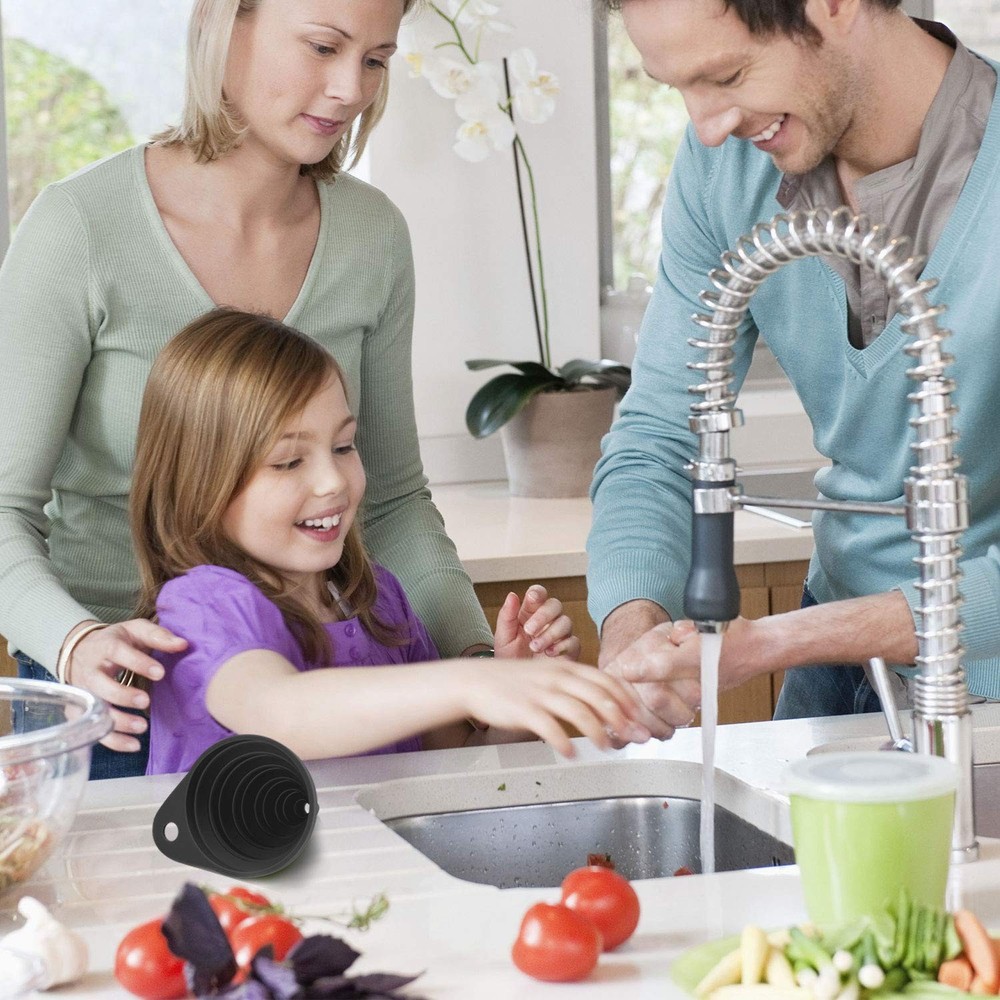 Funnels for Kitchen Use, Food Grade Silicone Collapsible Kitchen Funnel Black