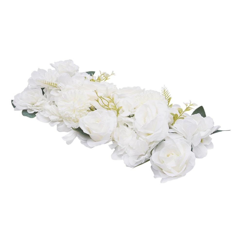 10Pcs White Artificial Rose Flower Table Runner Sweetheart Table Reception Decor