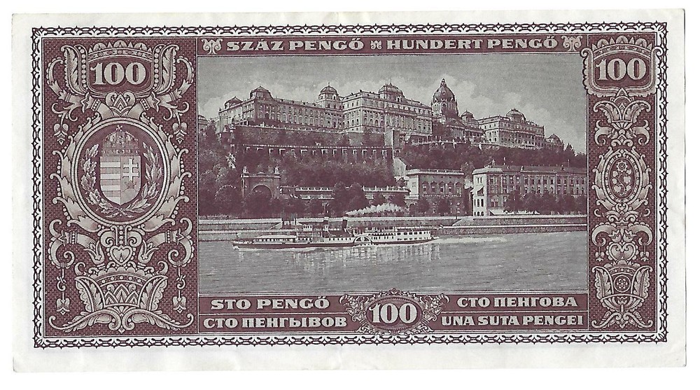 1945, HUNGARY 100 PENGO BANKNOTE, CIRCULATED