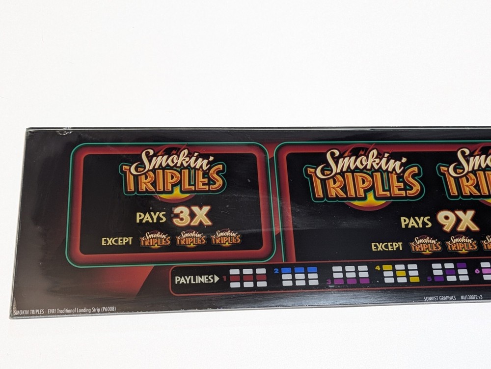 Slot Machine Glass Panel SMOKIN' TRIPLES Replacement or Display Piece 18" x 4"